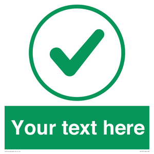 Custom green background, green tick in circle sign